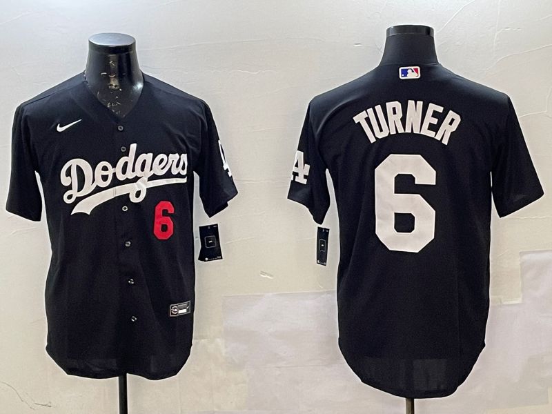 Men Los Angeles Dodgers #6 Turner Black Game 2025 Nike MLB Jersey style 5->los angeles dodgers->MLB Jersey